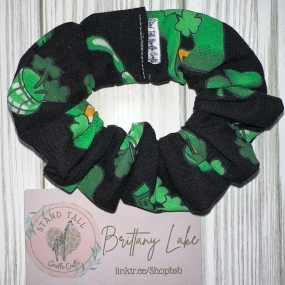 $7ea or 3/$15 St Patrick’s day four leaf clover green/black hair Scrunchie new